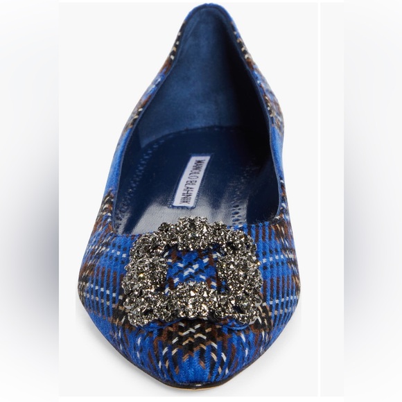 Manolo blahnik Hangisi Chrystal Buckle Wool Flats, NEW - Picture 5 of 17